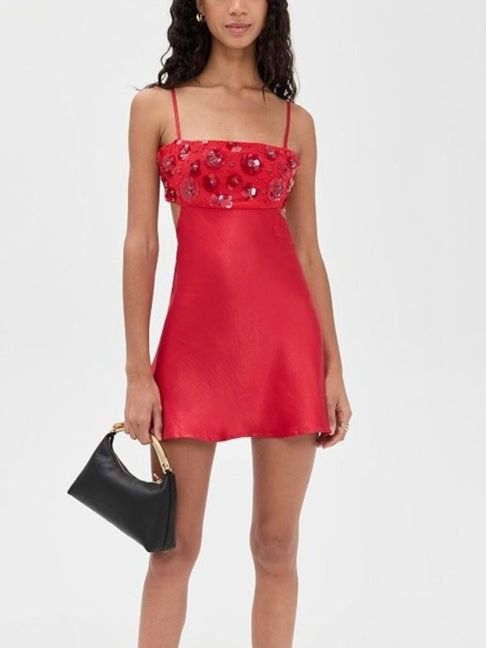 Bailey Rose Red Satin Floral Sequin Open Back Mini Dress Size S